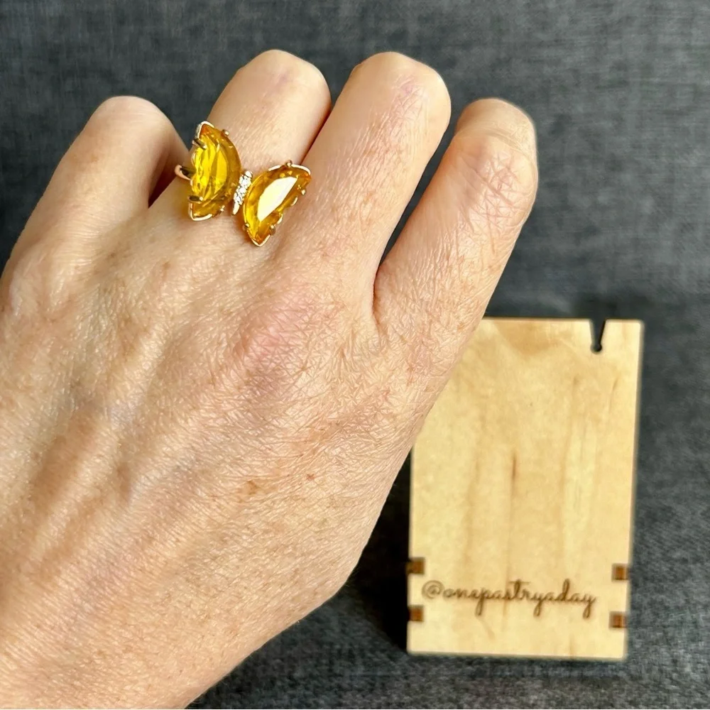 Pretty YELLOW Butterfly Gemstone Fashion Ring, Gold, Adjustable